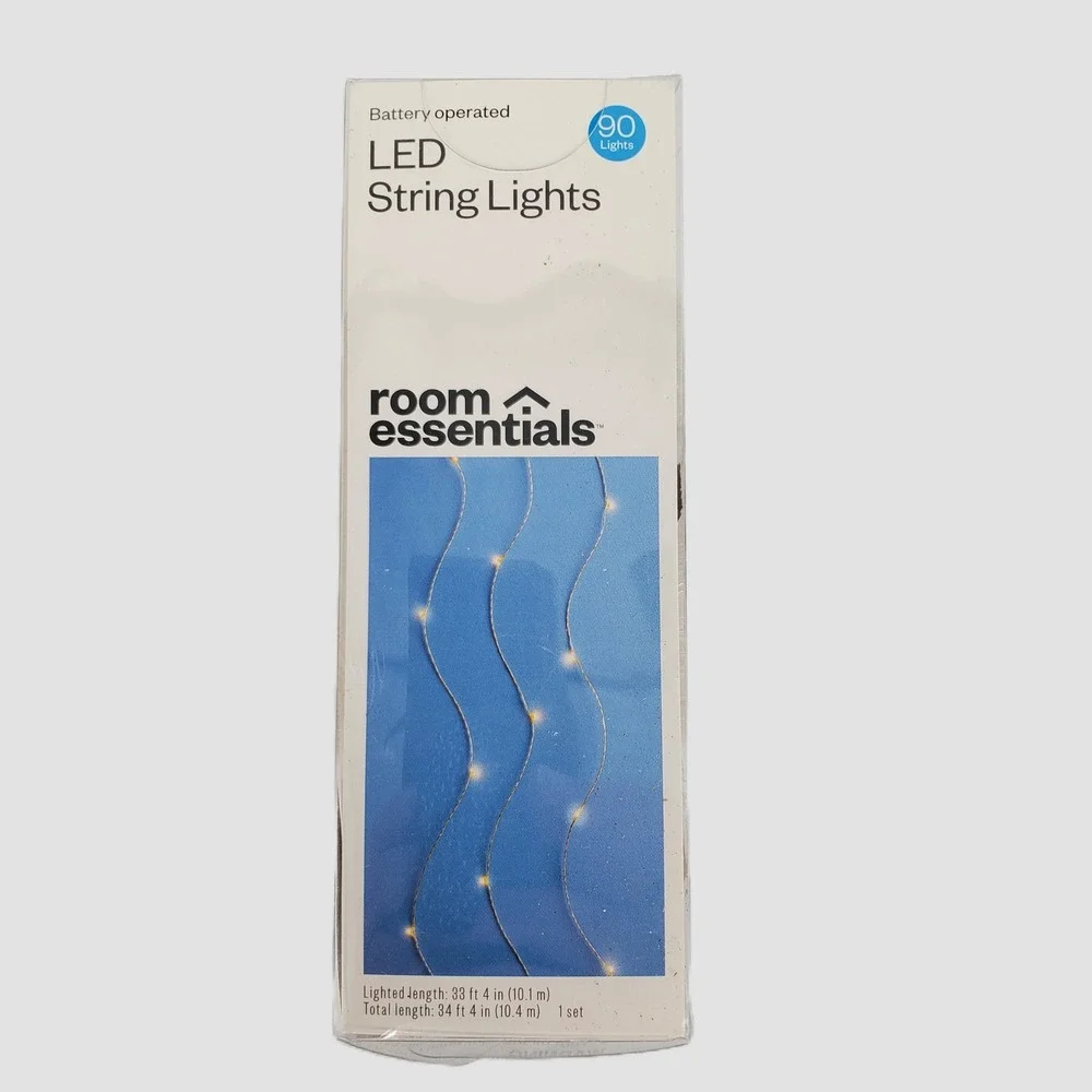 Room Essentials‎ LED String Lights 90ct Warm White Silver Wire Extra Long New